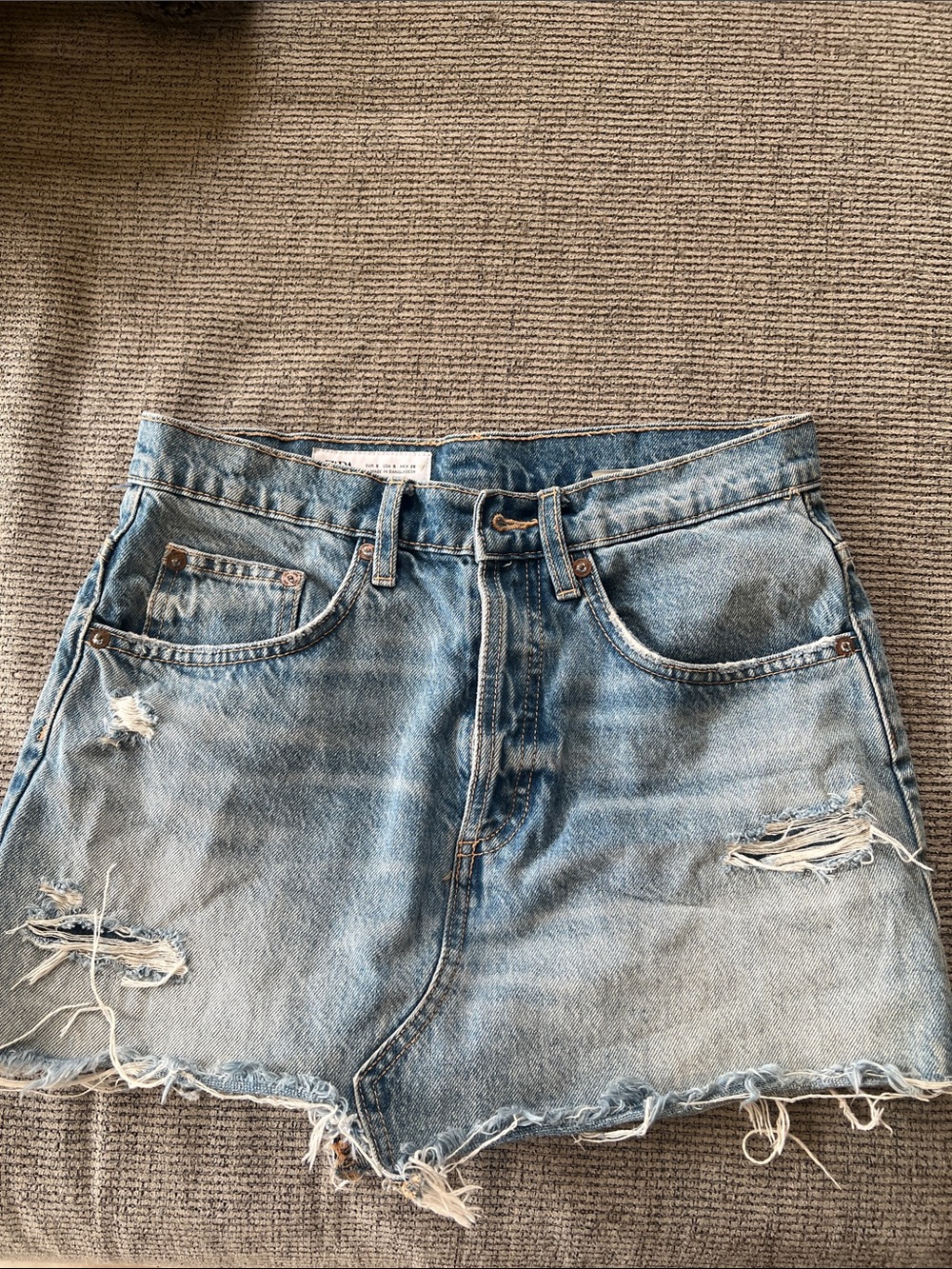 Zara Light Blue Distressed Denim Mini Skirt